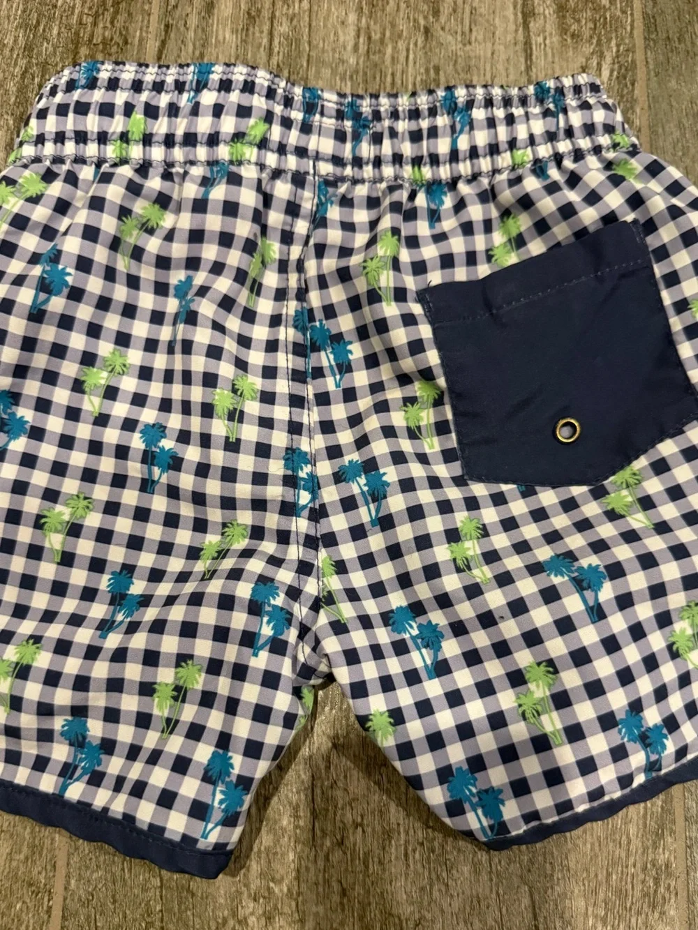 Andy & Evan Toddler Navy Gingham and Palm Swim Shorts - 18-24 months